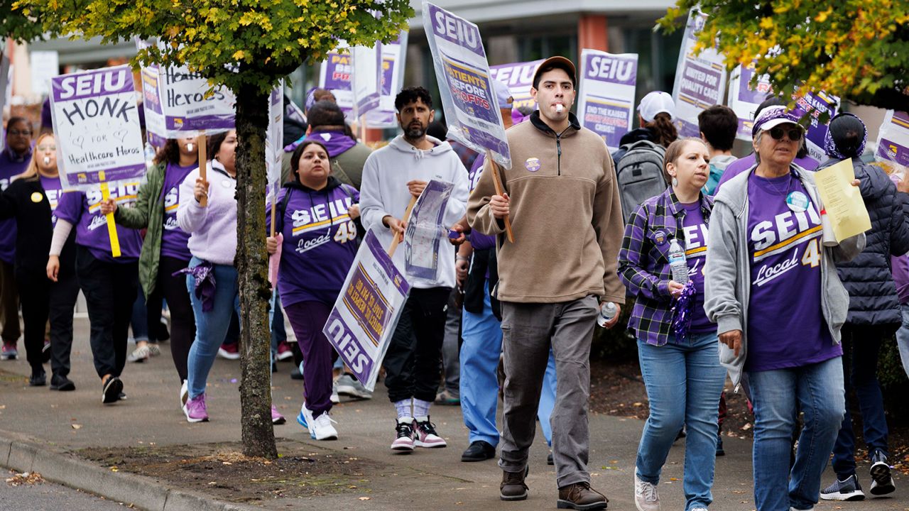 About four thousand members of SEIU (Service Employees International Union) Local 49 struck Kaiser-Permanente facilities around Portland, Oregon on October 4, 2023 as part of a nationwide series of health care strikes. Local grievances reportedly center on staffing and work-load.