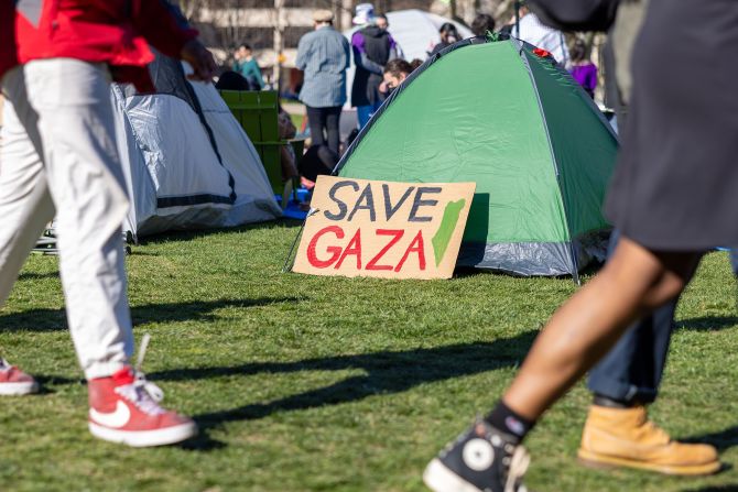 Students rally at an encampment at the Massachusetts Institute of Technology in Cambridge on April 22.