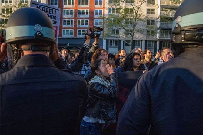 Students and pro-Palestinian supporters occupy a plaza at New York University on Friday, April 26.