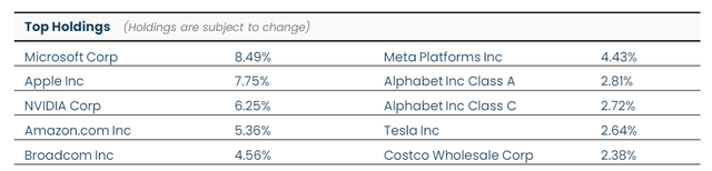 QQQI top holdings breakdown